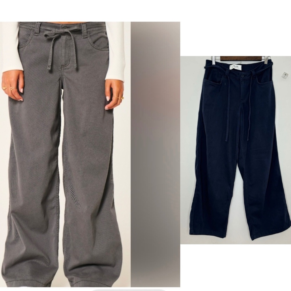 Hollister Y2K Pants Low Rise Super Baggy Navy Blue Drawstring 90's Small  Grunge